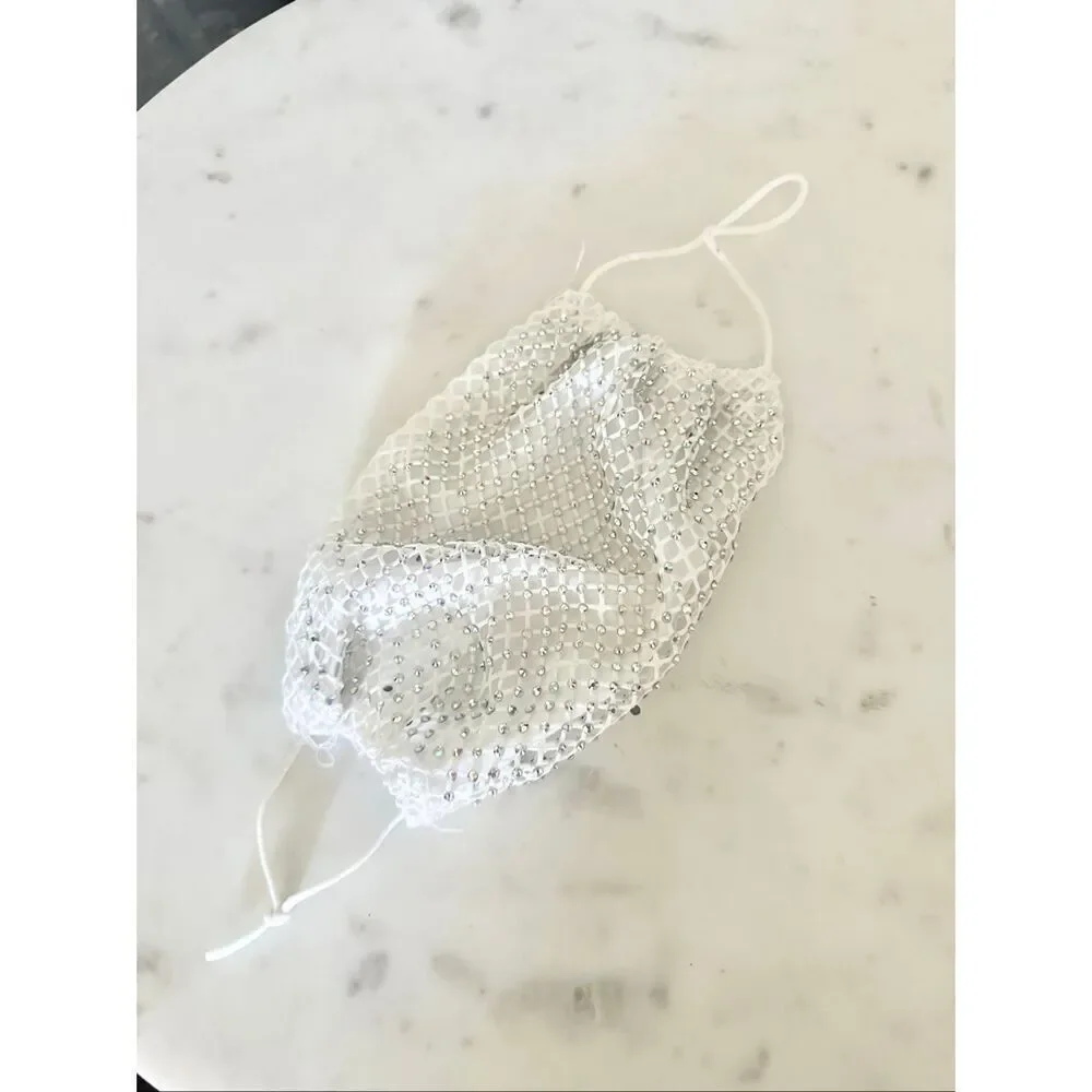 White rhinestone embellished face mask